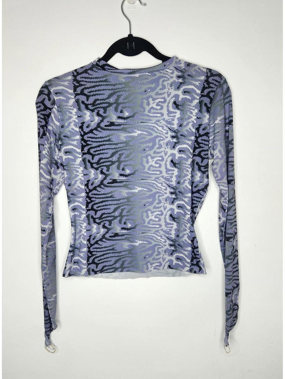 Maisie Wilen Shirt Womens Medium Purple Mesh Long Sleeve Thumb Loops Made USA